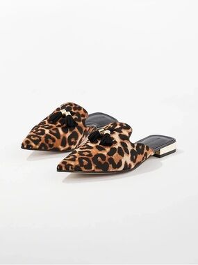 White House Black Market Leopard Print Pointed Mule - Black & Brown